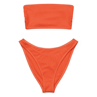 Women's Orange Recycled Bandeau Bikini - Quick Drying Fabric With UPF 50+