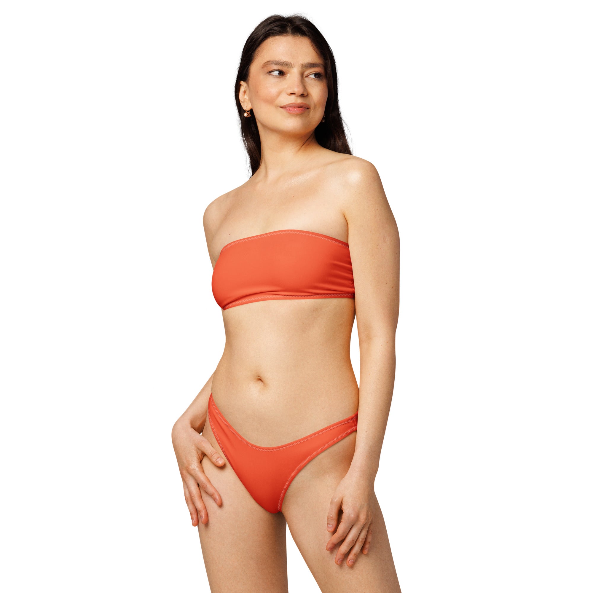 Women's Orange Recycled Bandeau Bikini - Quick Drying Fabric With UPF 50+