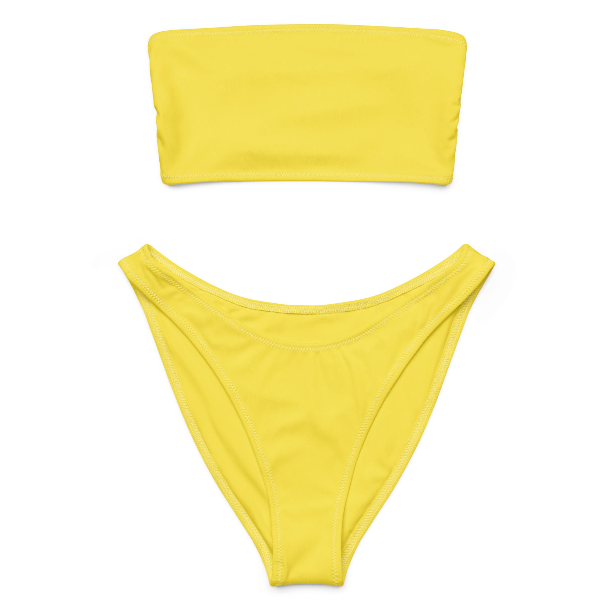 Women’s yellow recycled bandeau bikini set with high-cut bottom made of quick drying fabric with upf 50 plus protection