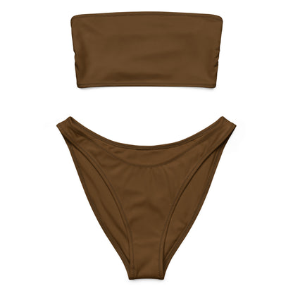 Women's Brown Recycled Bandeau Bikini - Quick Drying Fabric With UPF 50+