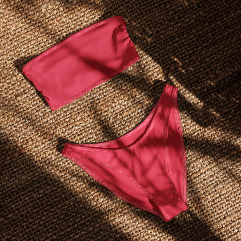 Women's Crimson Pink Recycled Bandeau Bikini - Quick Drying Fabric With UPF 50+