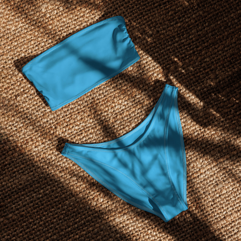 Women's Sky Blue Recycled Bandeau Bikini - Quick Drying Fabric With UPF 50+