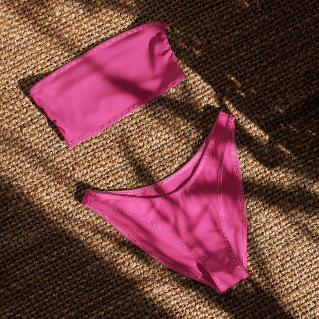 Women's Bright Pink Recycled Bandeau Bikini - Quick Drying Fabric With UPF 50+