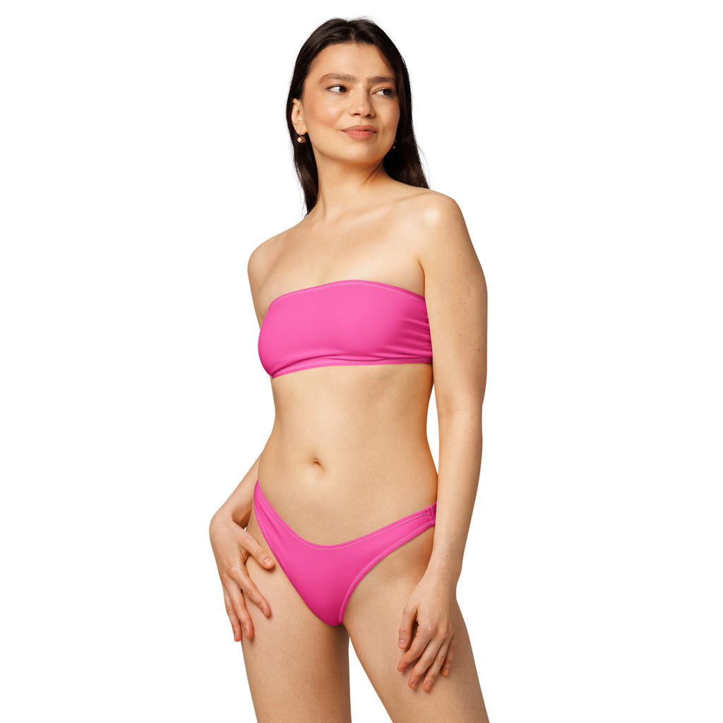Women's Bright Pink Recycled Bandeau Bikini - Quick Drying Fabric With UPF 50+