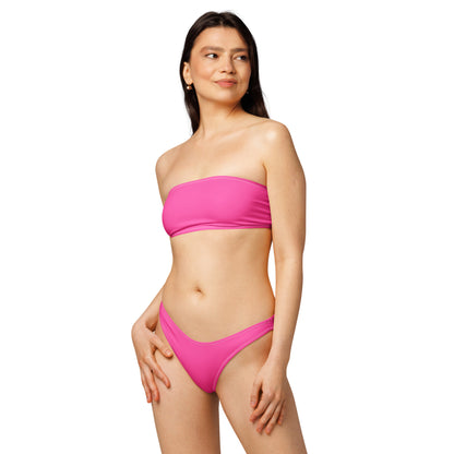 Women's Bright Pink Recycled Bandeau Bikini - Quick Drying Fabric With UPF 50+