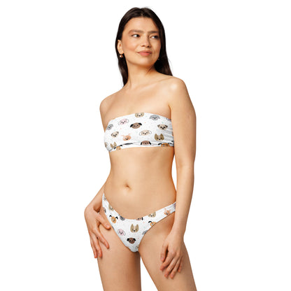 Women's Dog Face Recycled Bandeau Bikini - Quick Drying Fabric With UPF 50+