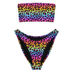 Women's Rainbow Leopard Recycled Bandeau Bikini - Quick Drying Fabric With UPF 50+