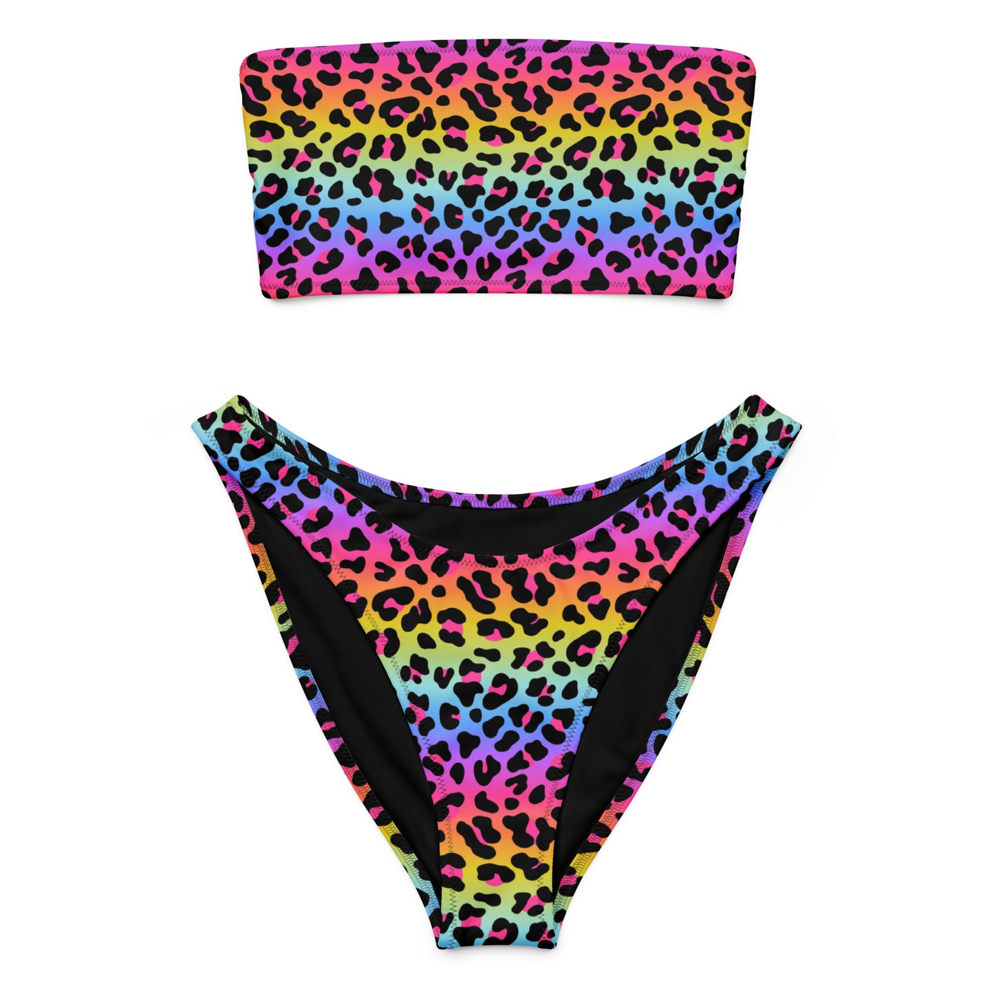 Women's Rainbow Leopard Recycled Bandeau Bikini - Quick Drying Fabric With UPF 50+