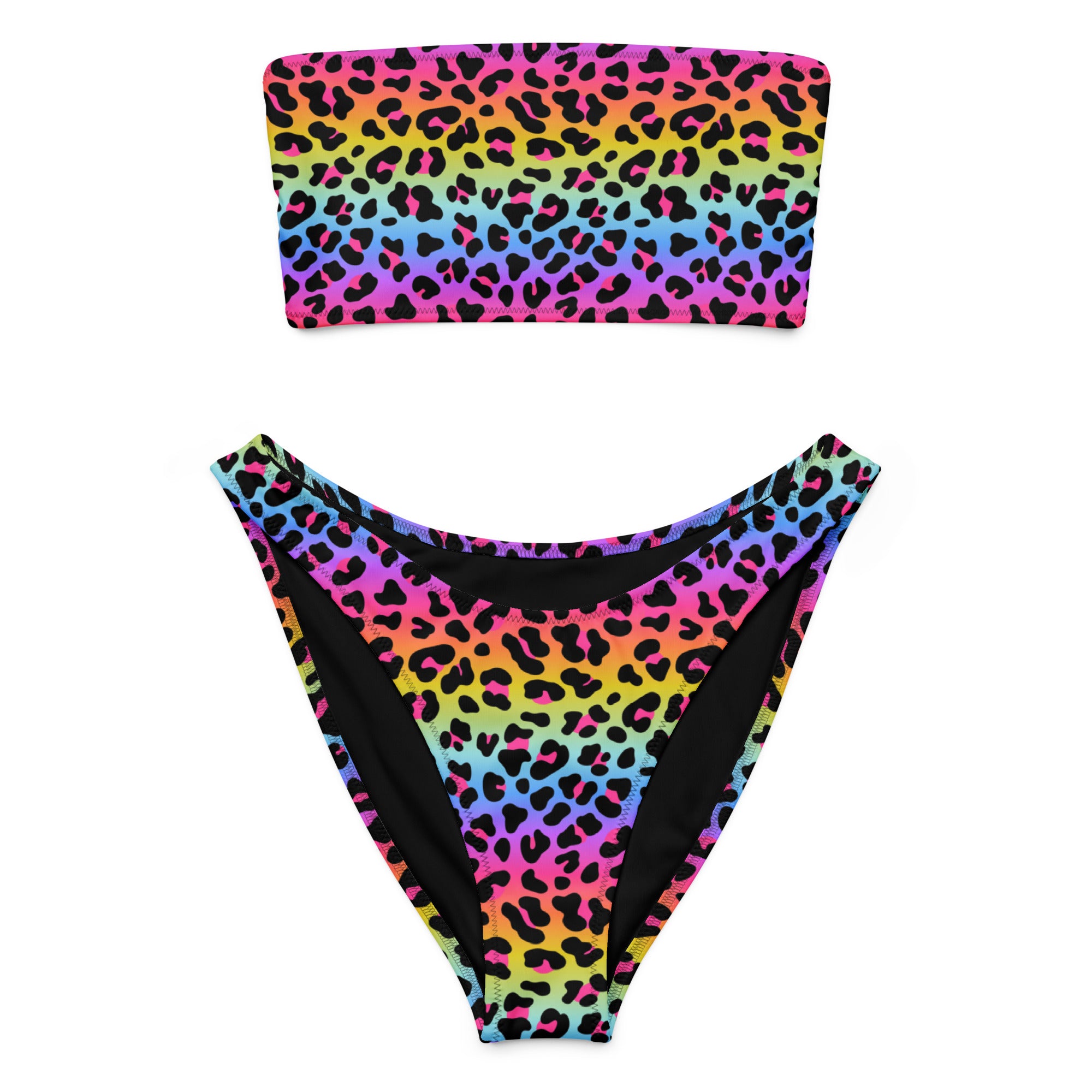 Women's Rainbow Leopard Recycled Bandeau Bikini - Quick Drying Fabric With UPF 50+