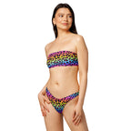Women's Rainbow Leopard Recycled Bandeau Bikini - Quick Drying Fabric With UPF 50+