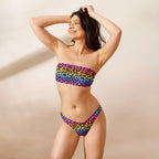Women's Rainbow Leopard Recycled Bandeau Bikini - Quick Drying Fabric With UPF 50+