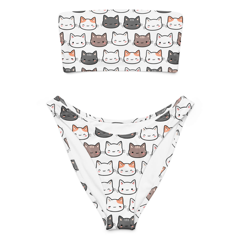 Women's Cat Recycled Bandeau Bikini - Quick Drying Fabric With UPF 50+