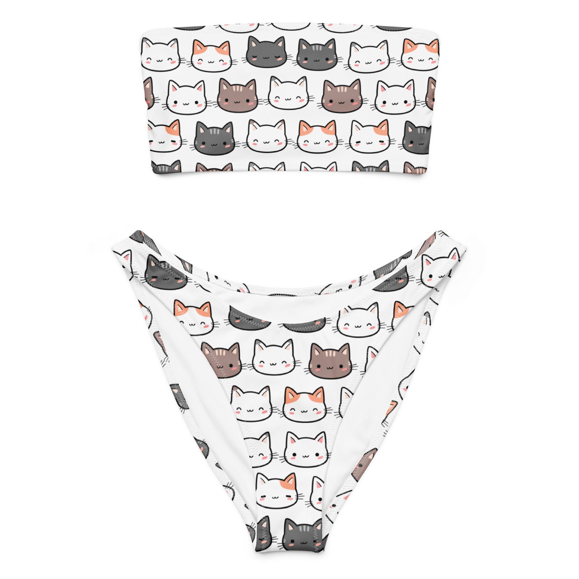 Women's Cat Recycled Bandeau Bikini - Quick Drying Fabric With UPF 50+