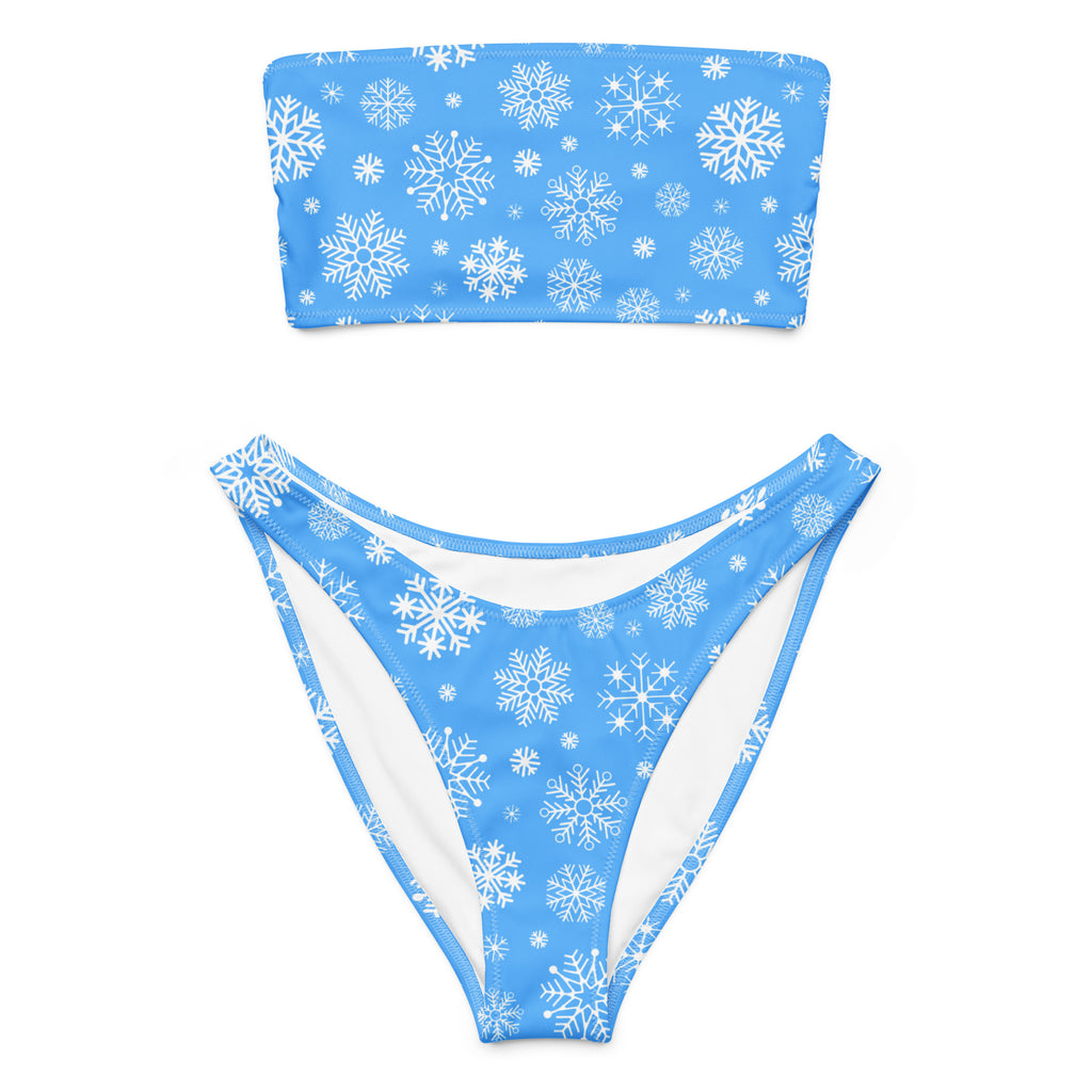 Women's Blue Snowflake Recycled Bandeau Bikini - Quick Drying Fabric With UPF 50+