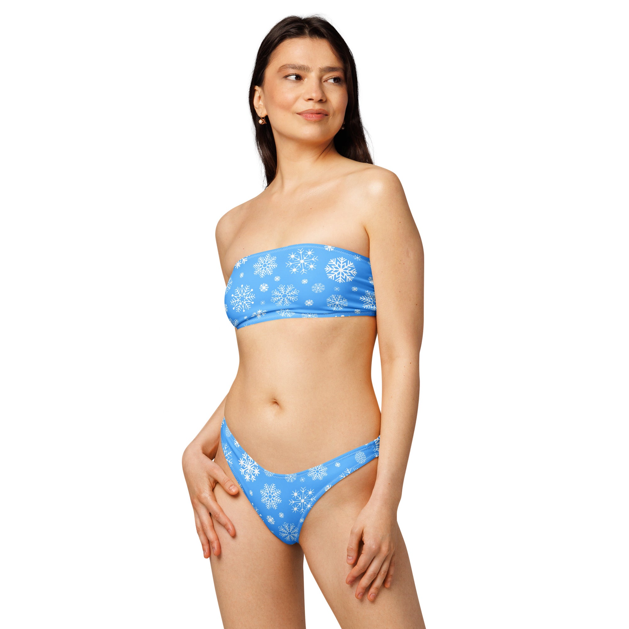 Women's Blue Snowflake Recycled Bandeau Bikini - Quick Drying Fabric With UPF 50+