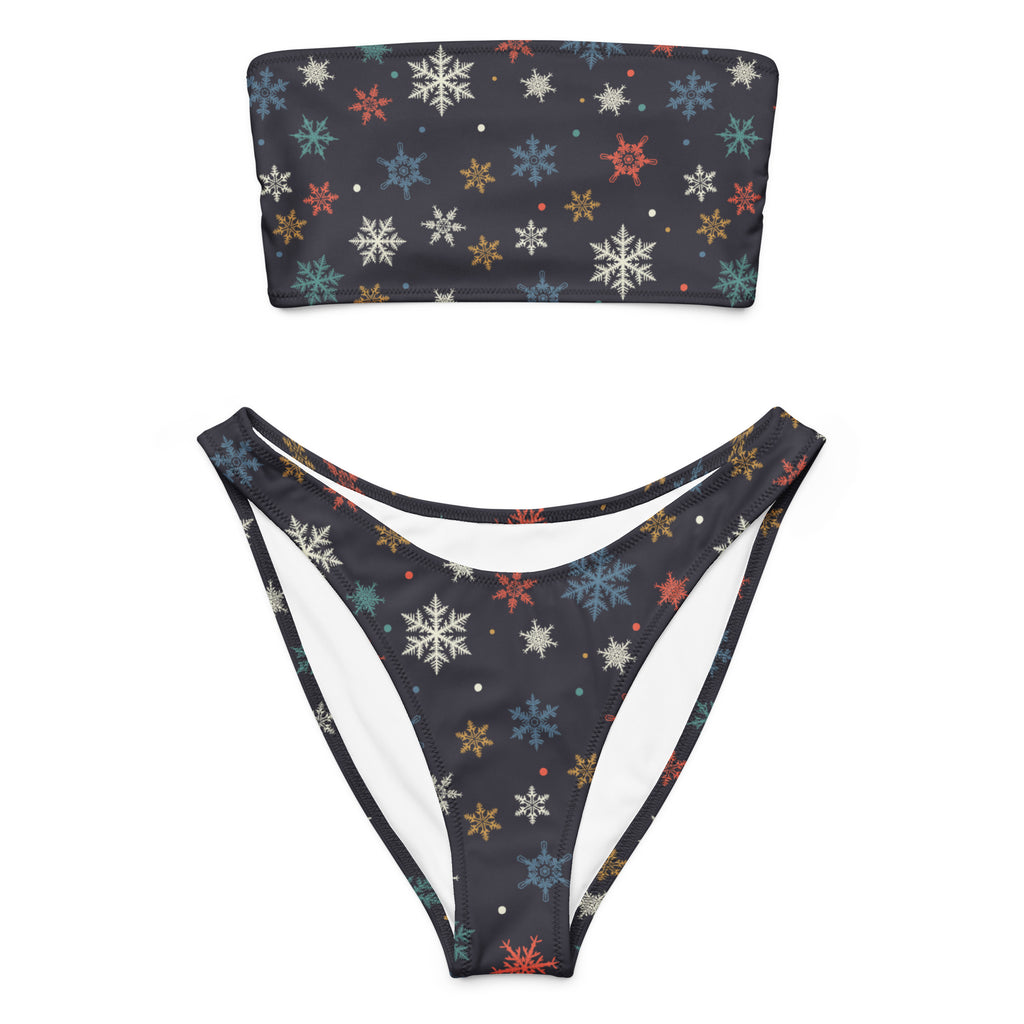 Women's Colorful Snowflakes Recycled Bandeau Bikini - Quick Drying Fabric With UPF 50+