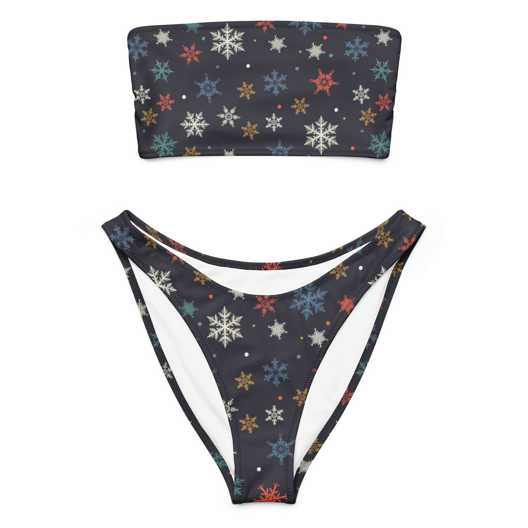 Women's Colorful Snowflakes Recycled Bandeau Bikini - Quick Drying Fabric With UPF 50+