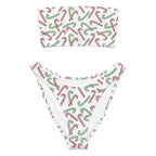Women's Red & Green Candy Cane Christmas Recycled Bandeau Bikini - Quick Drying Fabric With UPF 50+