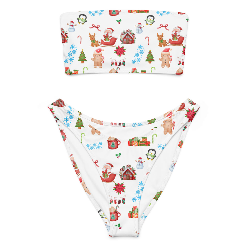 Women's Christmas Recycled Bandeau Bikini - Quick Drying Fabric With UPF 50+
