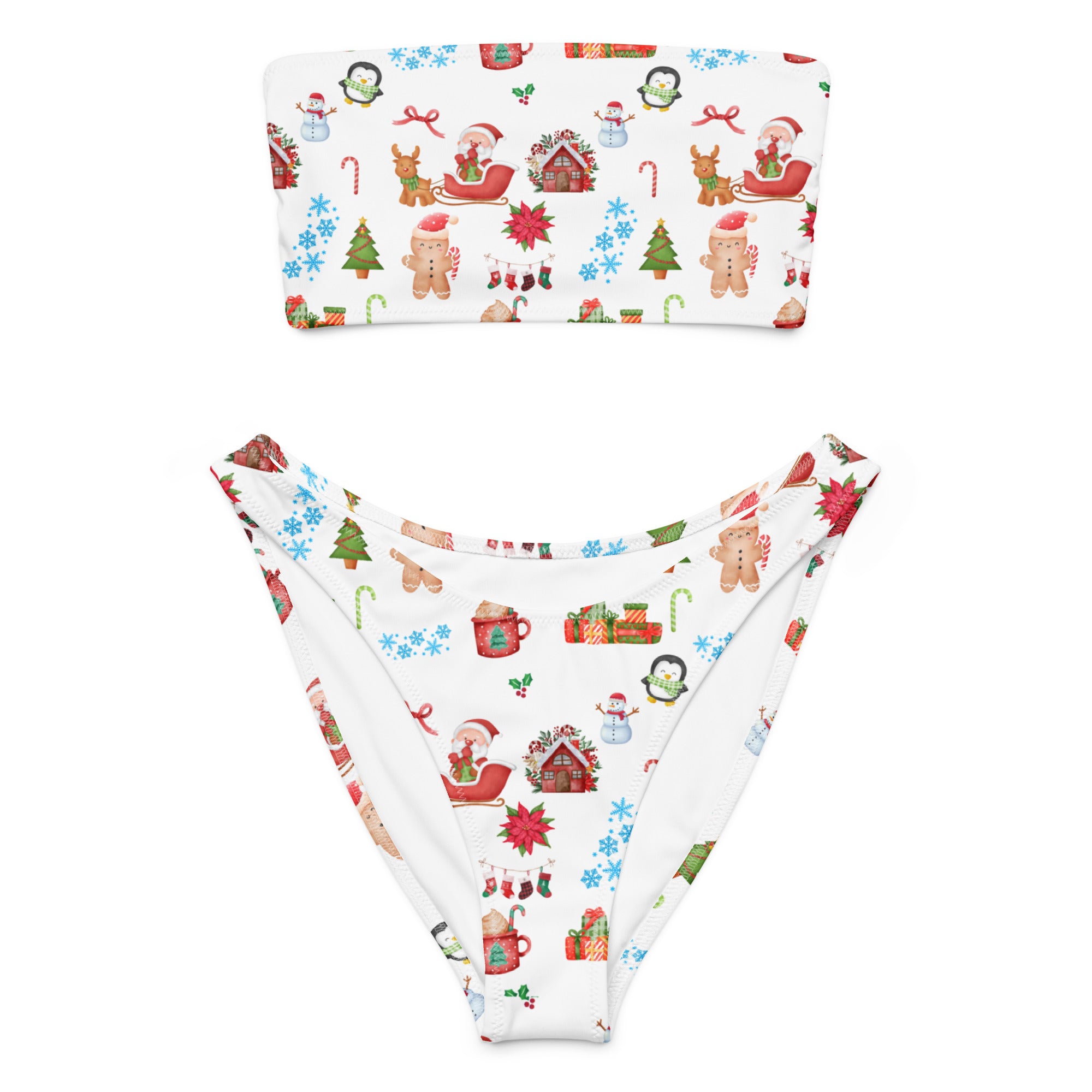 Women's Christmas Recycled Bandeau Bikini - Quick Drying Fabric With UPF 50+
