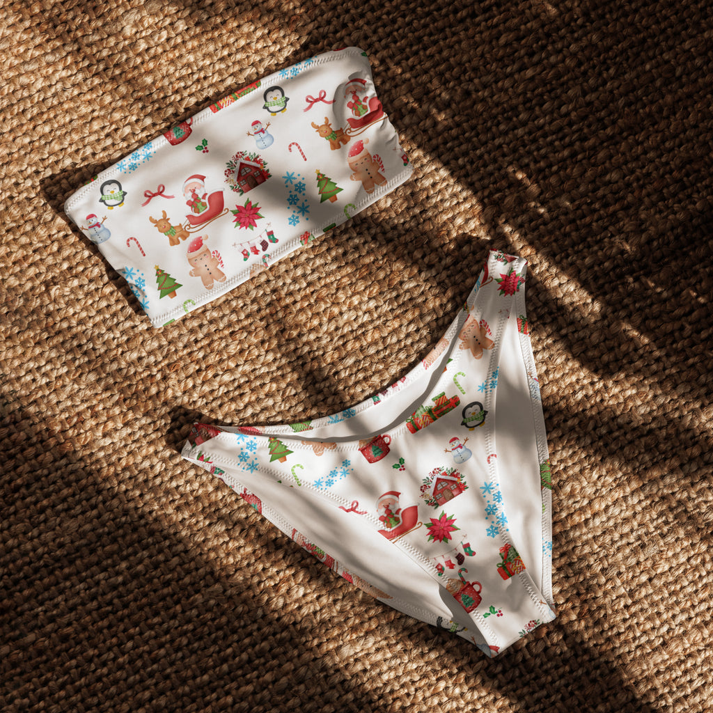 Women's Christmas Recycled Bandeau Bikini - Quick Drying Fabric With UPF 50+