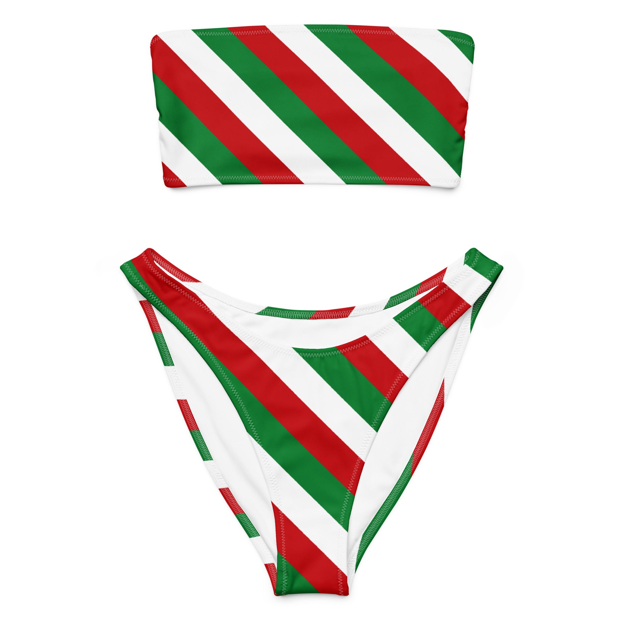Women's Bold Candy Cane Stripe Recycled Bandeau Bikini - Quick Drying Fabric With UPF 50+