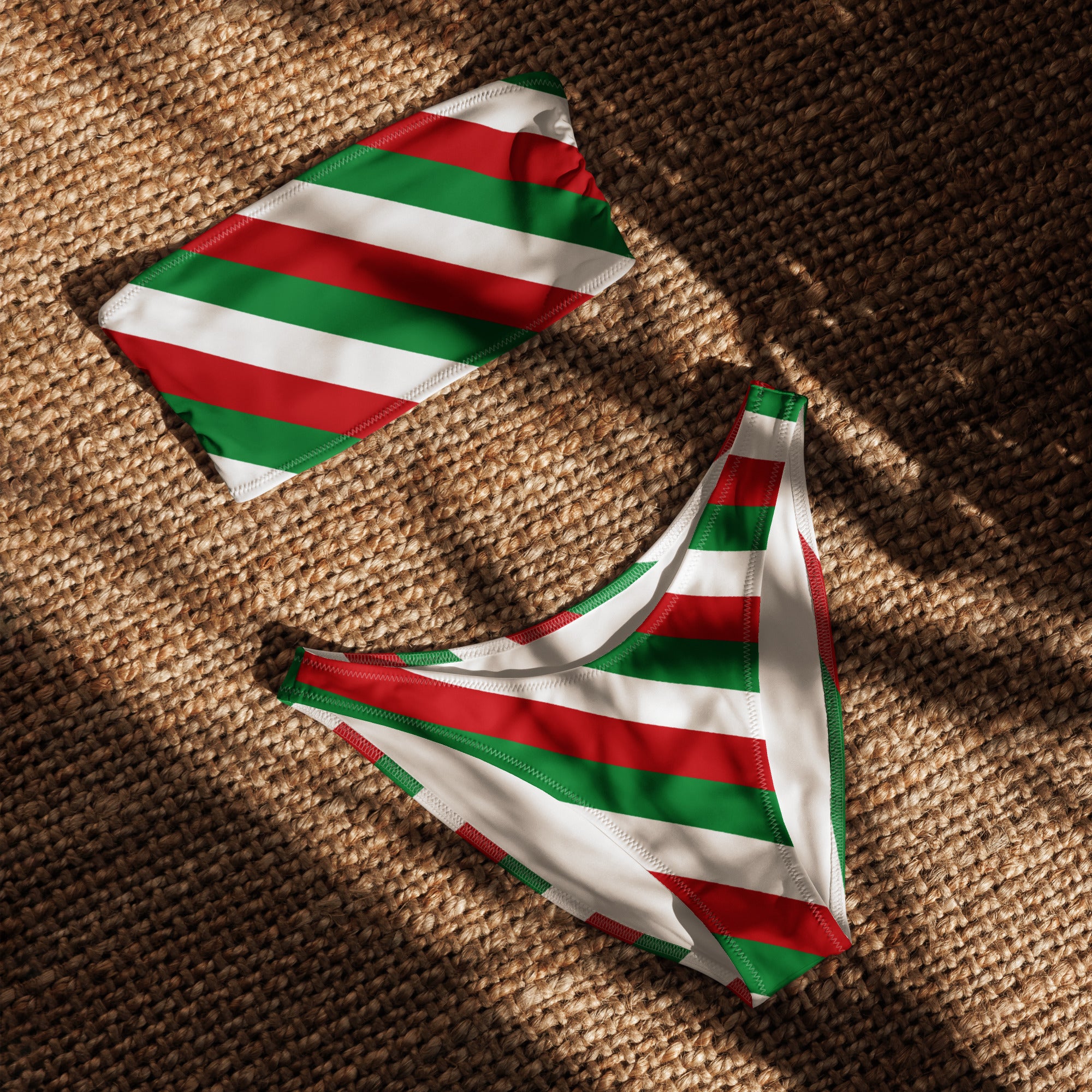 Women's Bold Candy Cane Stripe Recycled Bandeau Bikini - Quick Drying Fabric With UPF 50+