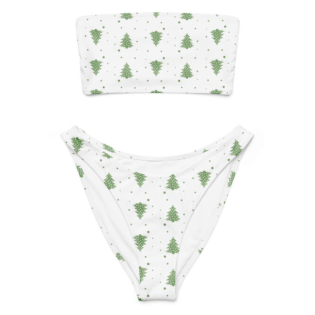 Women's Christmas Tree Recycled Bandeau Bikini - Quick Drying Fabric With UPF 50+
