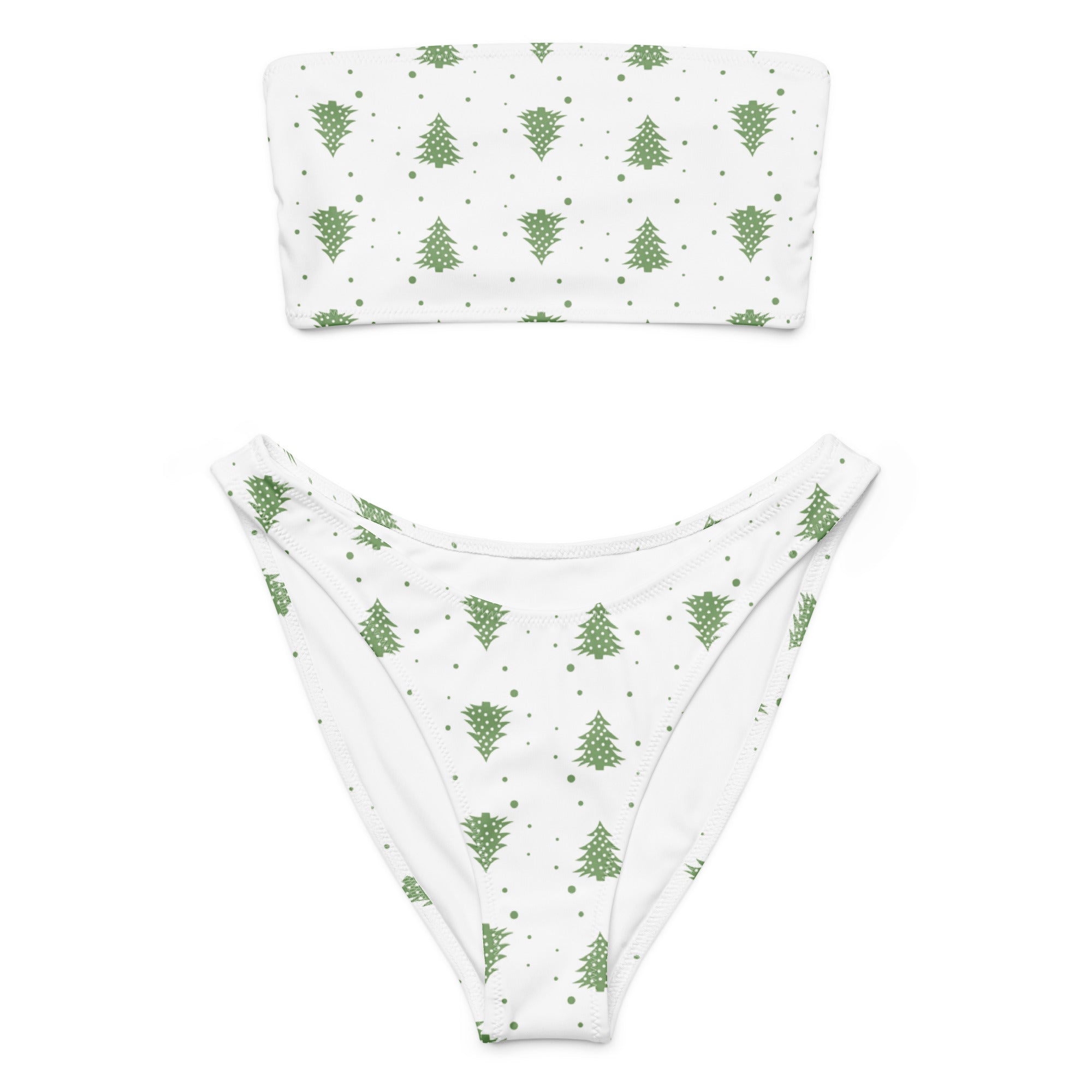Women's Christmas Tree Recycled Bandeau Bikini - Quick Drying Fabric With UPF 50+