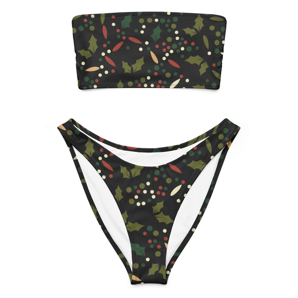 Women's Dark Holly & Berries Recycled Bandeau Bikini - Quick Drying Fabric With UPF 50+