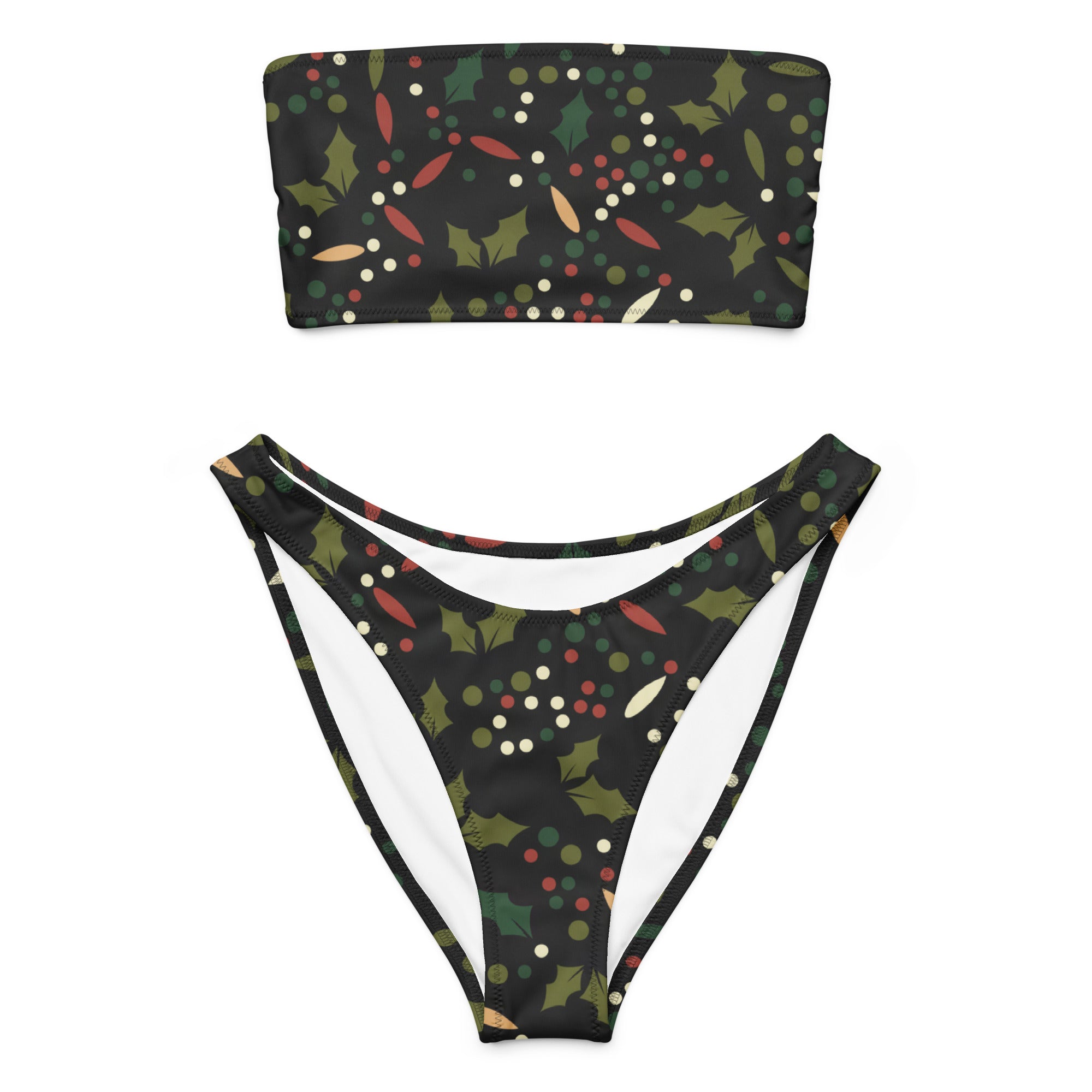 Women's Dark Holly & Berries Recycled Bandeau Bikini - Quick Drying Fabric With UPF 50+
