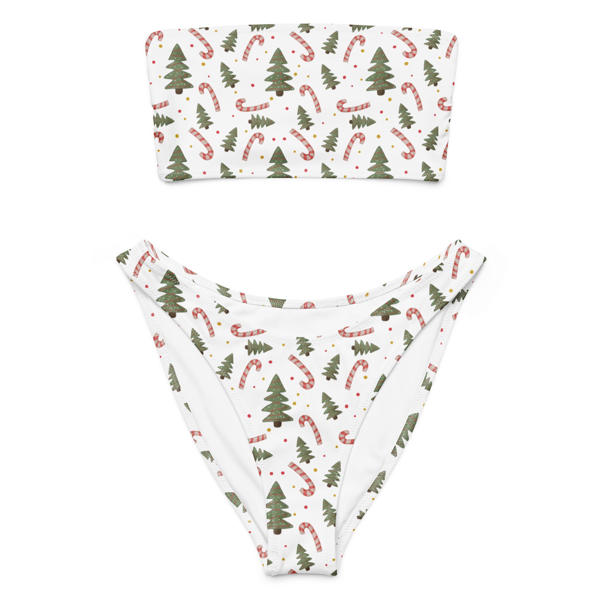 Women's Christmas Trees & Candy Canes Recycled Bandeau Bikini - Quick Drying Fabric With UPF 50+