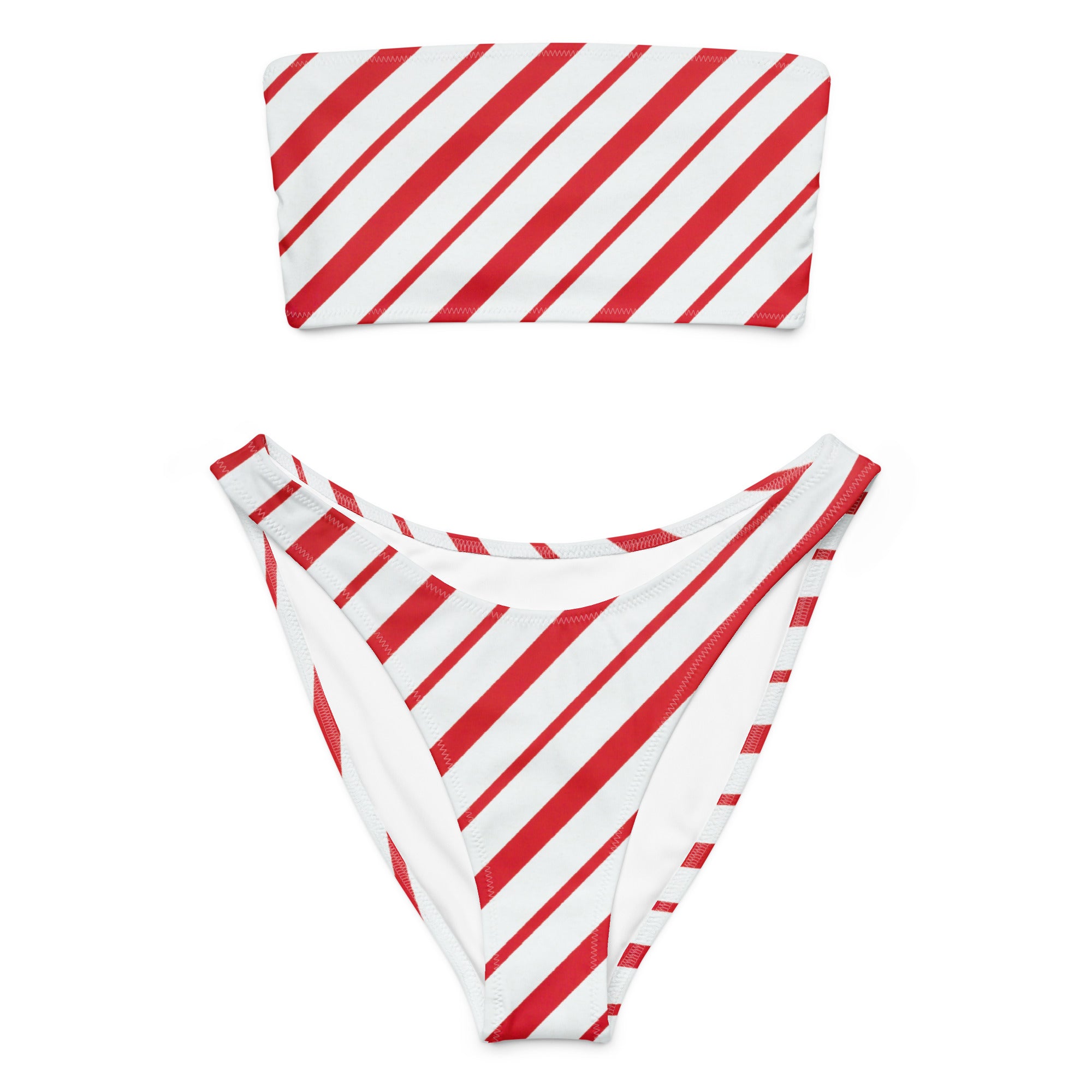 Women's Candy Cane Stripe Recycled Bandeau Bikini - Quick Drying Fabric With UPF 50+