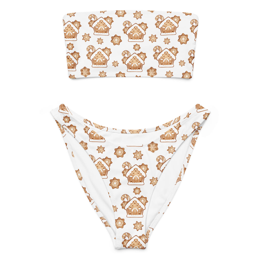 Women's Gingerbread House Recycled Bandeau Bikini - Quick Drying Fabric With UPF 50+