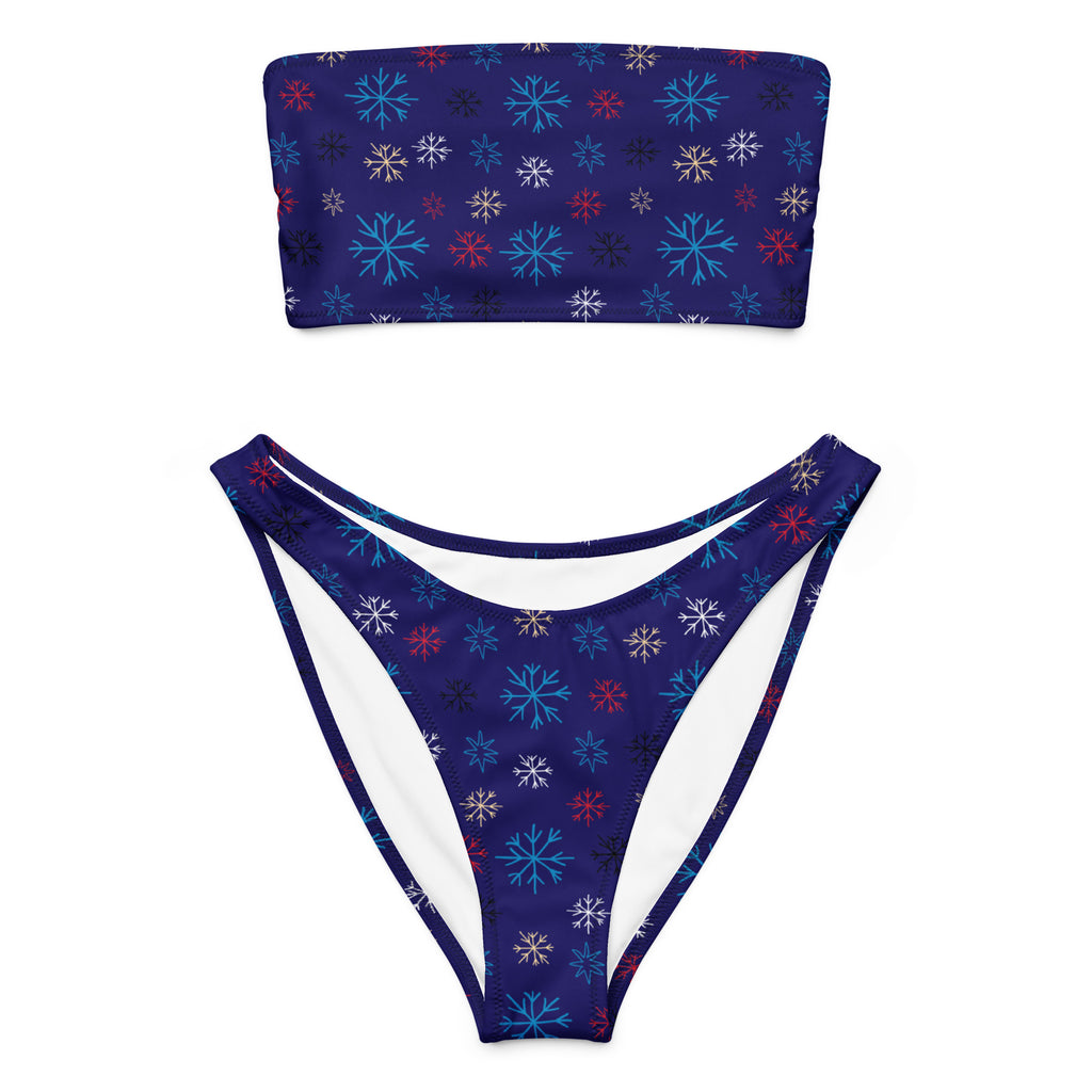 Women's Navy Snowflake Recycled Bandeau Bikini - Quick Drying Fabric With UPF 50+