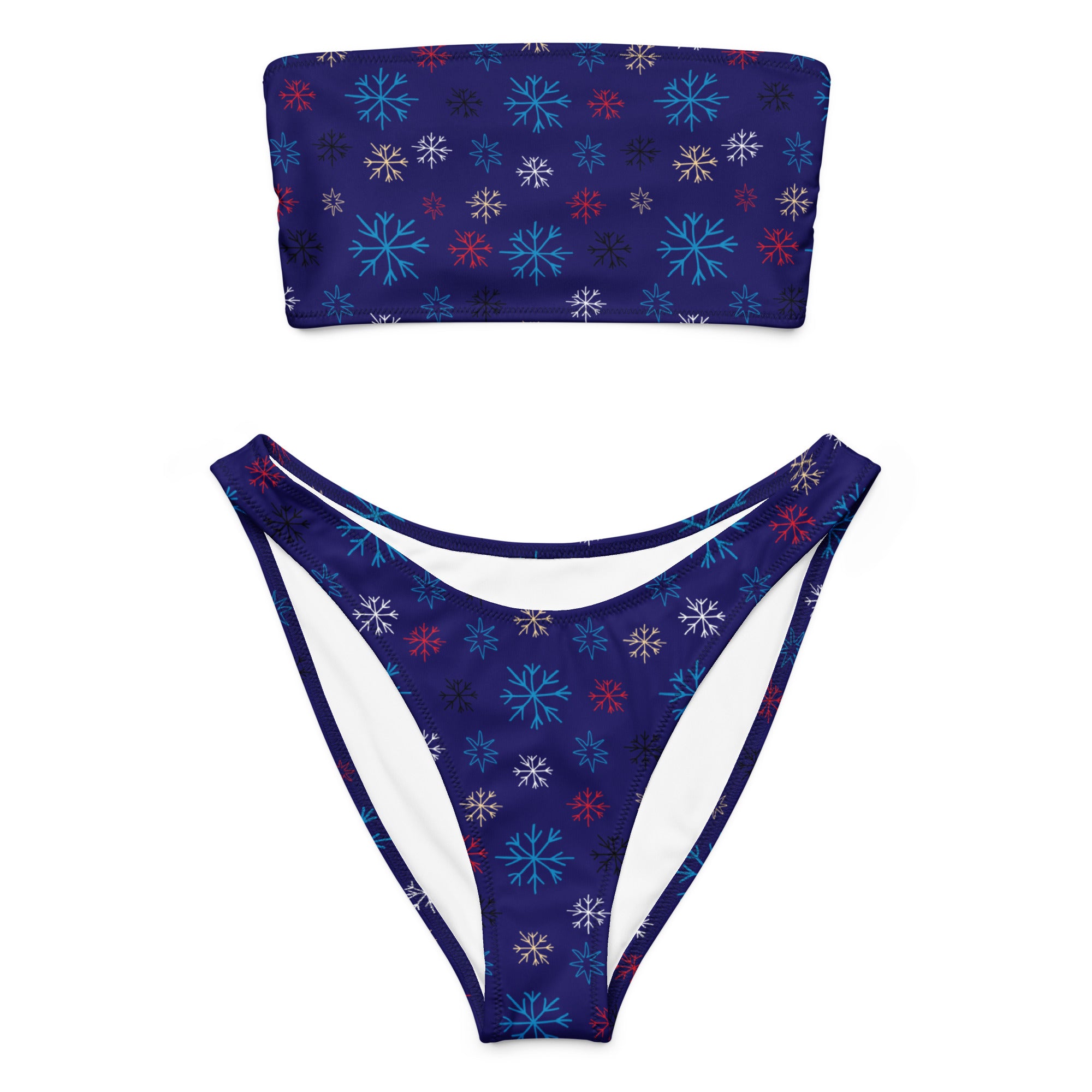 Women's Navy Snowflake Recycled Bandeau Bikini - Quick Drying Fabric With UPF 50+