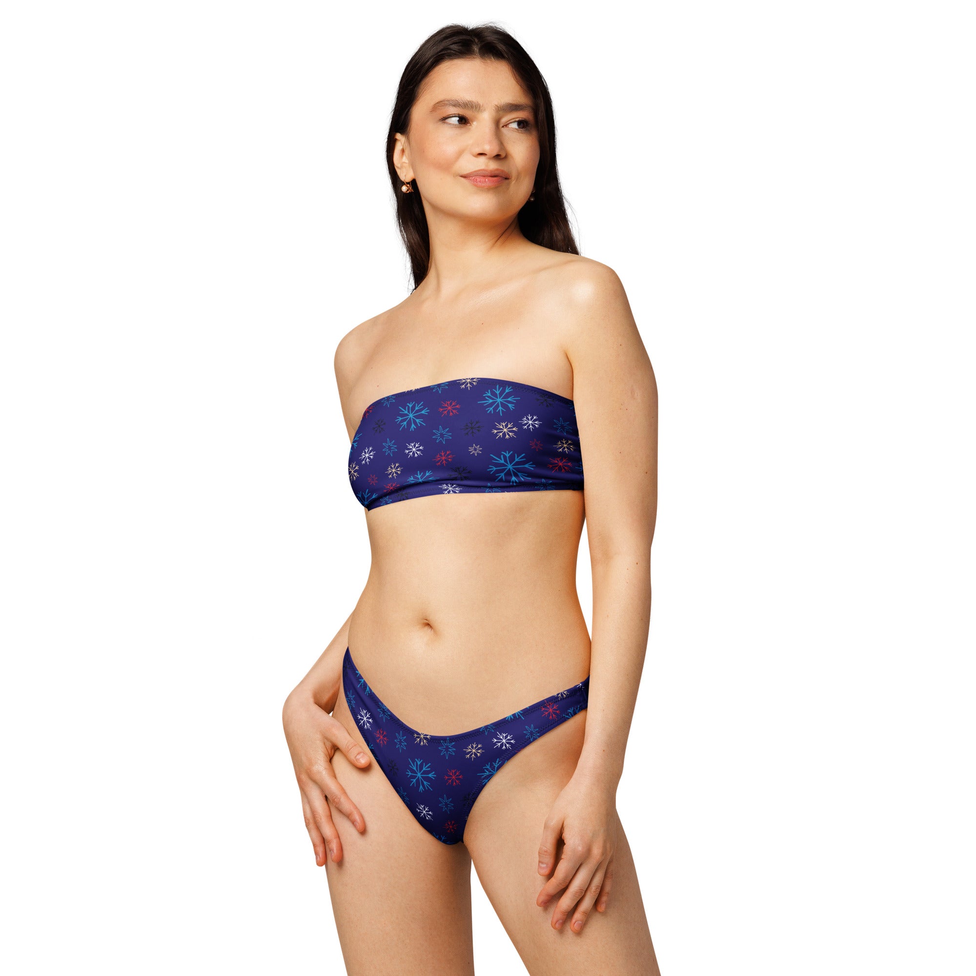 Women's Navy Snowflake Recycled Bandeau Bikini - Quick Drying Fabric With UPF 50+