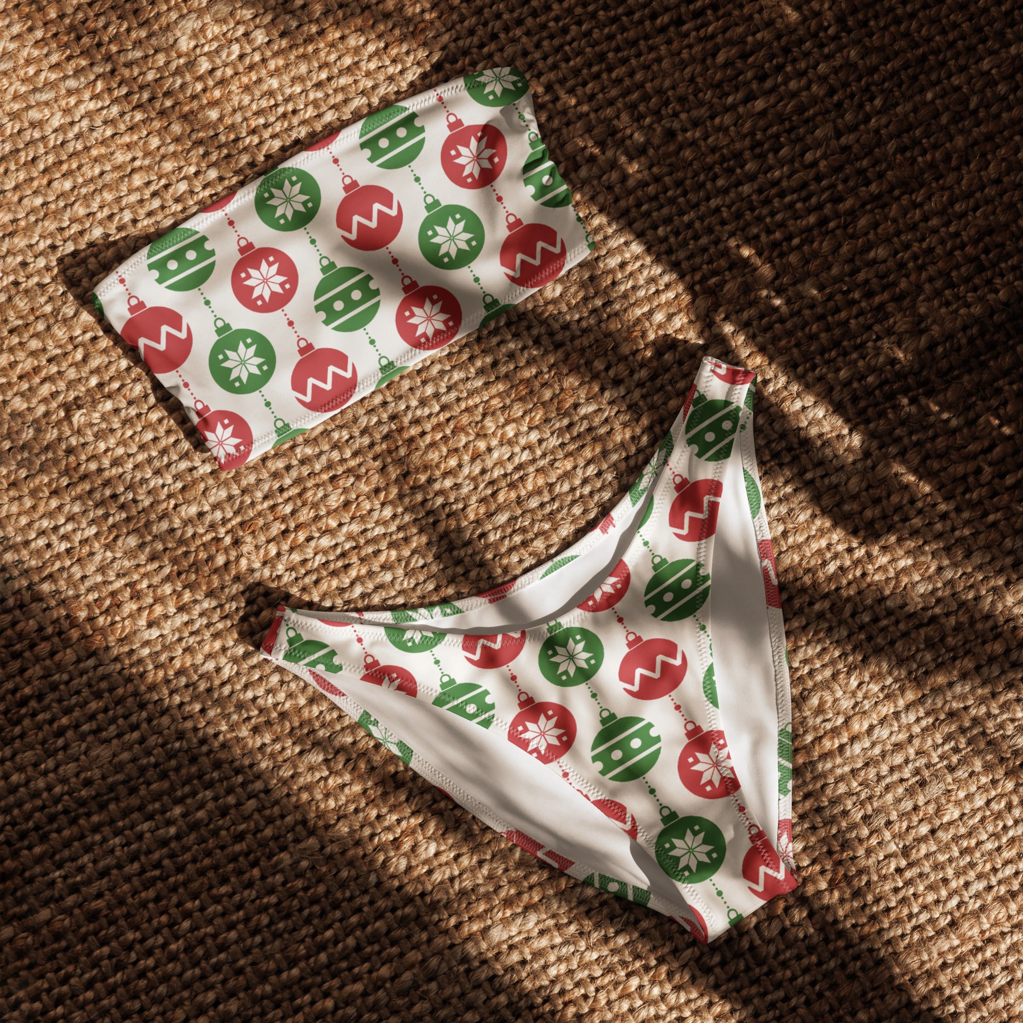 Women's Christmas Ornaments Recycled Bandeau Bikini - Quick Drying Fabric With UPF 50+