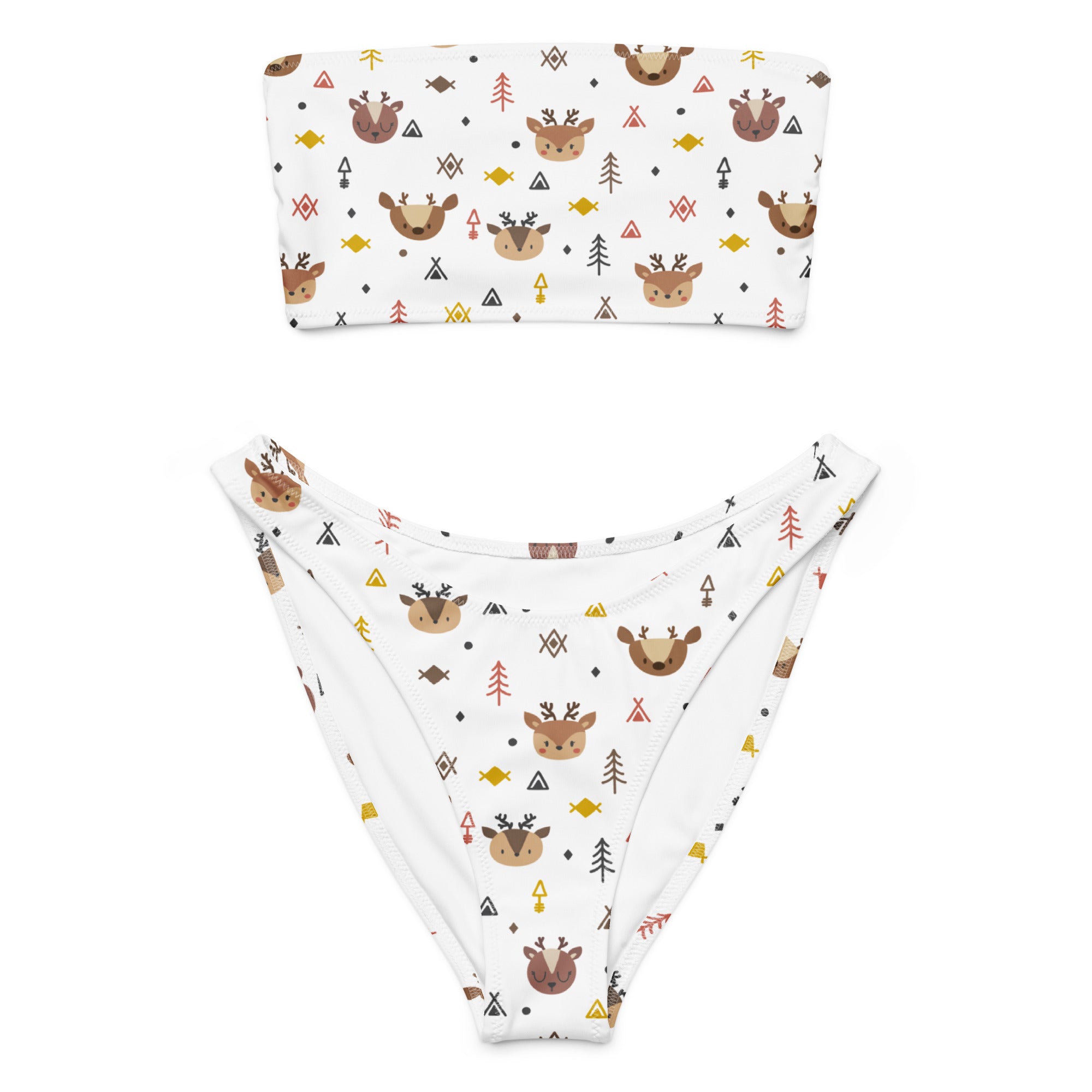 Women's Christmas Reindeer Recycled Bandeau Bikini - Quick Drying Fabric With UPF 50+