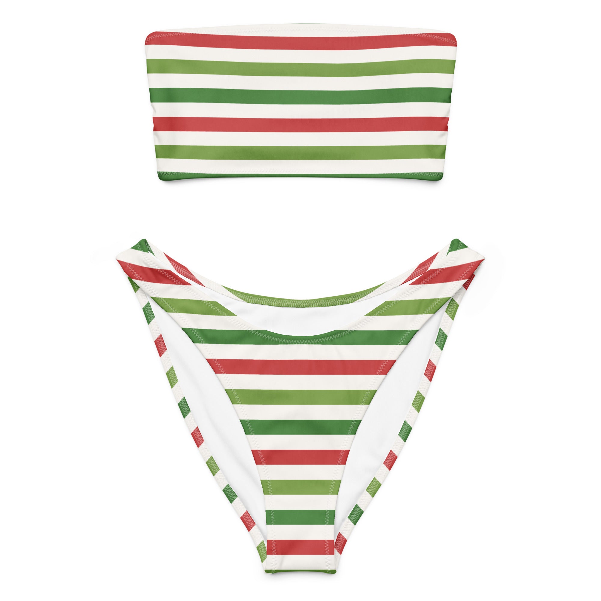 Women's Christmas Striped Recycled Bandeau Bikini - Quick Drying Fabric With UPF 50+