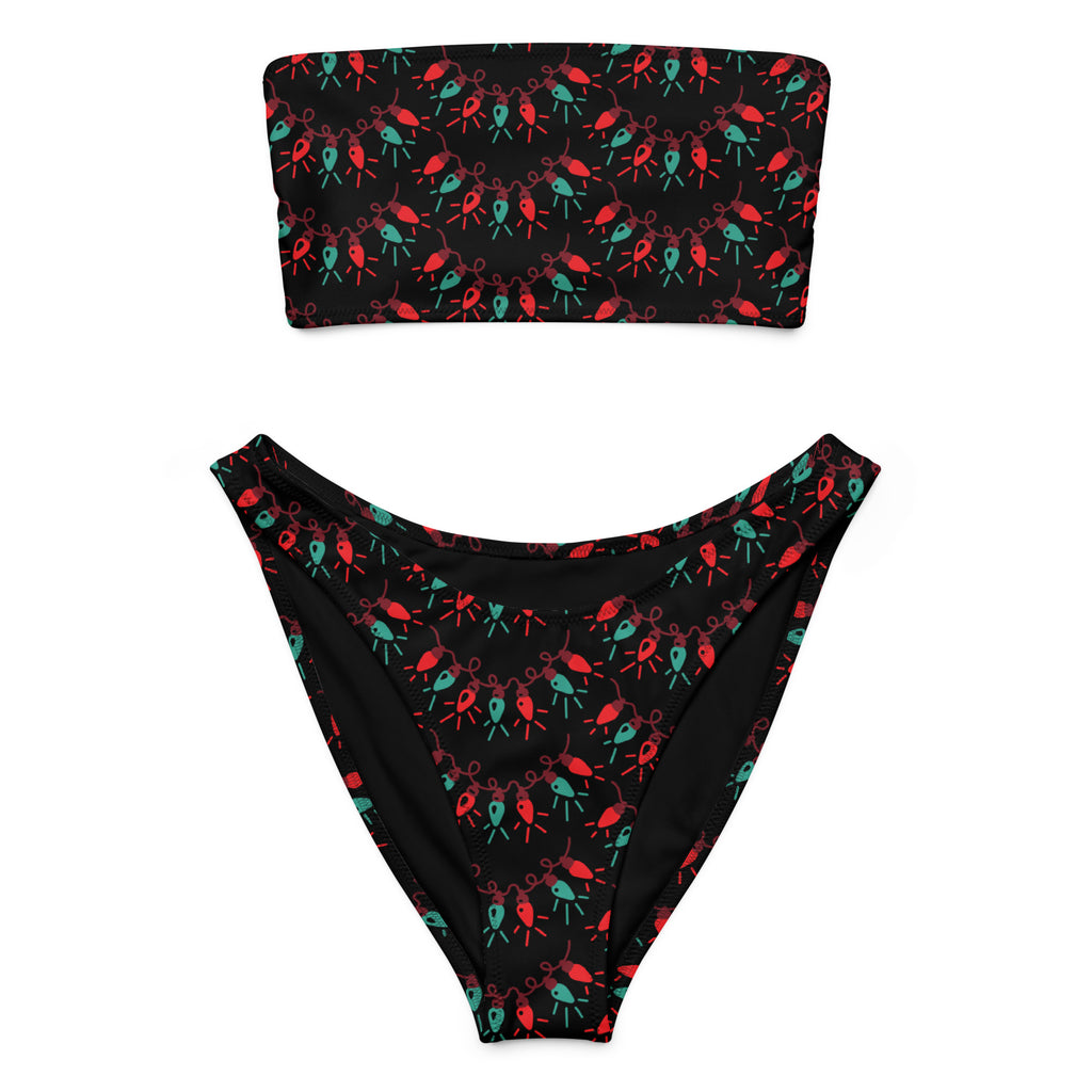 Women's Christmas Lights Recycled Bandeau Bikini - Quick Drying Fabric With UPF 50+