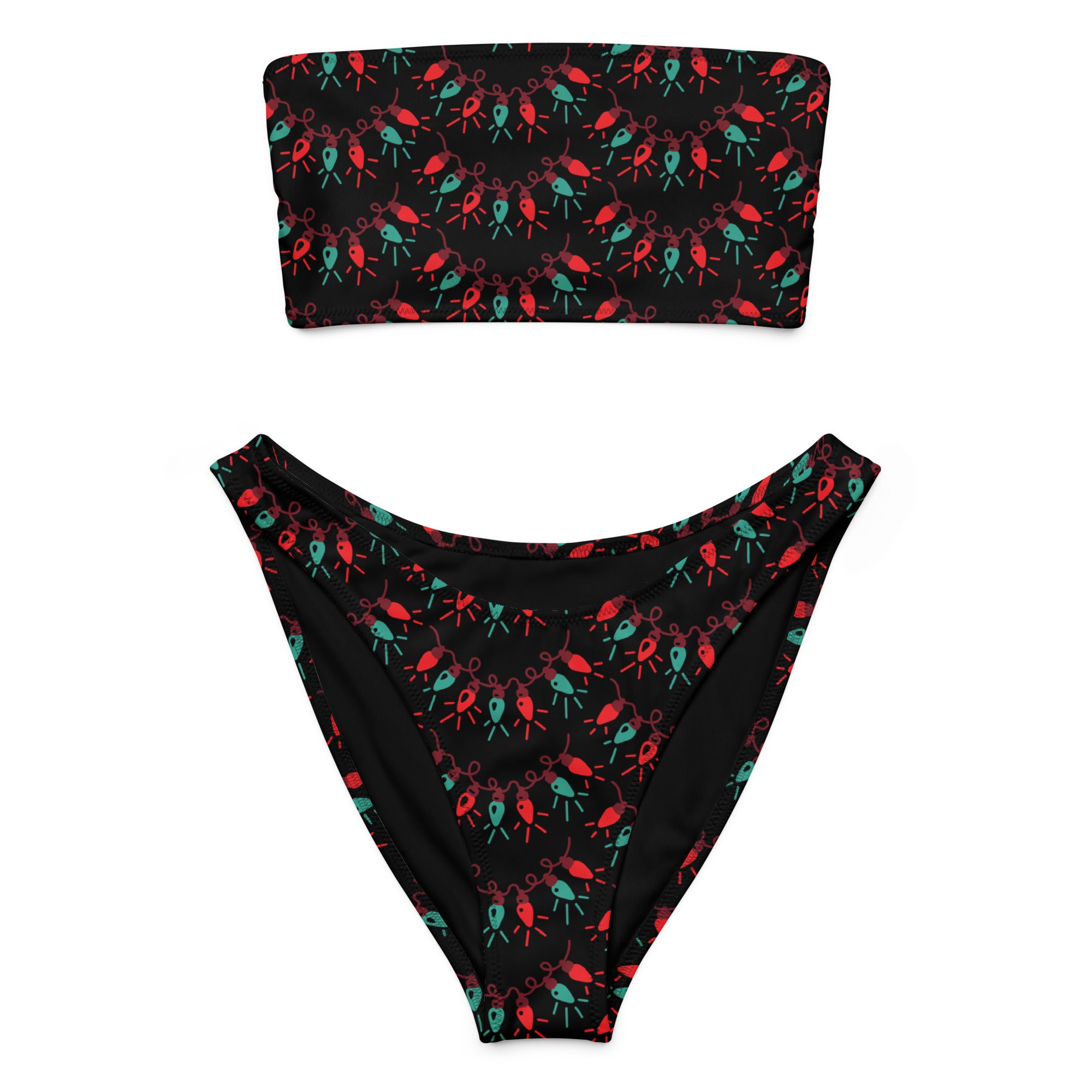 Women's Christmas Lights Recycled Bandeau Bikini - Quick Drying Fabric With UPF 50+