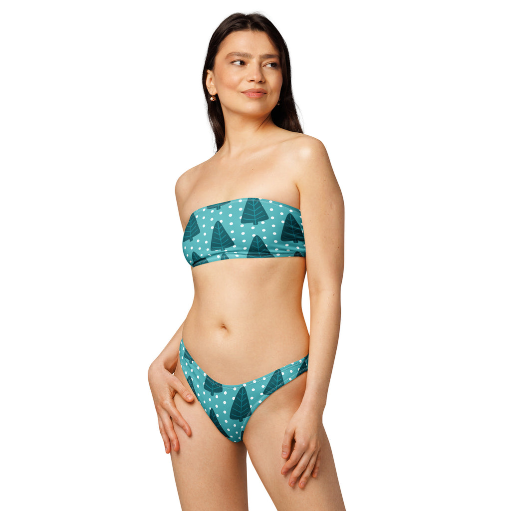 Women's Teal Christmas Tree Recycled Bandeau Bikini - Quick Drying Fabric With UPF 50+