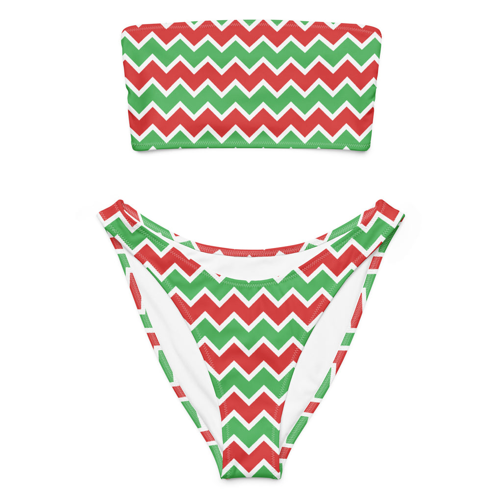 Women's Christmas Chevron Recycled Bandeau Bikini - Quick Drying Fabric With UPF 50+