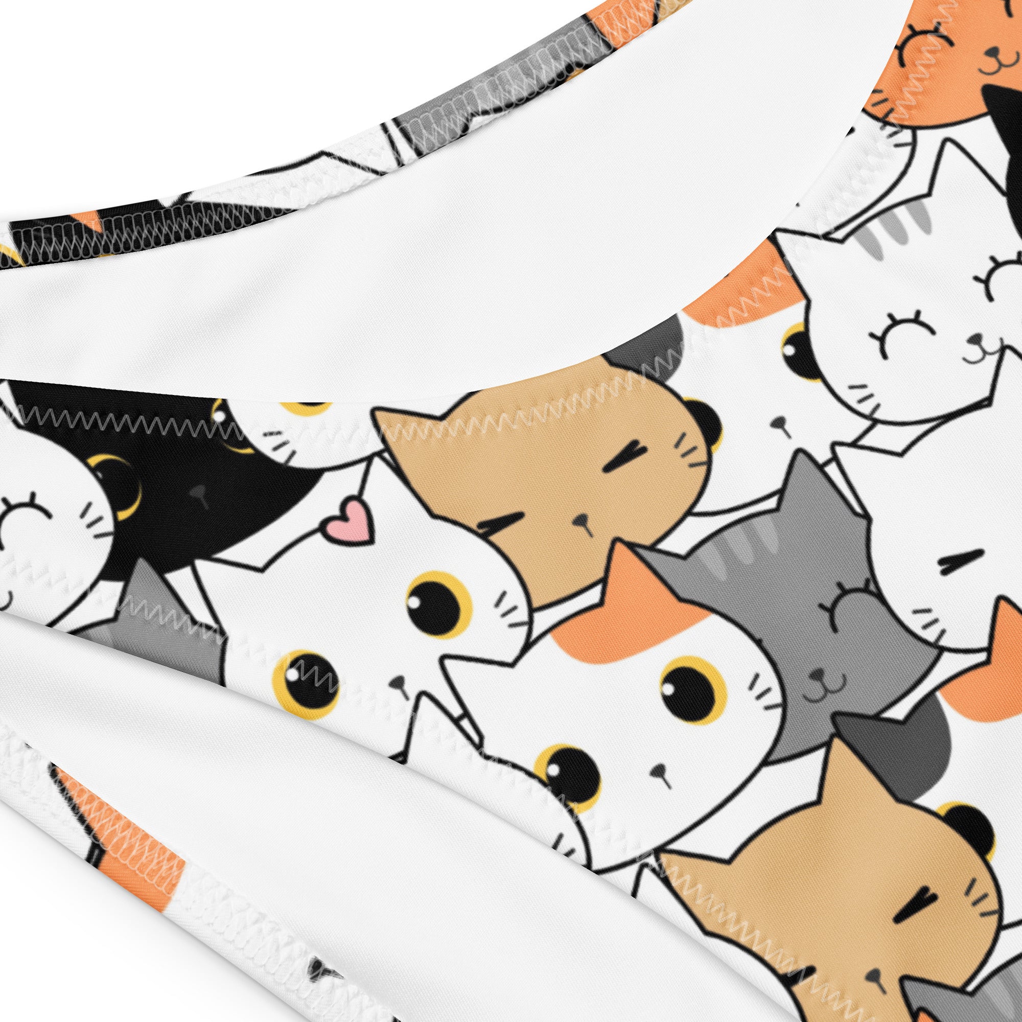 Women's Cat Face Recycled Bandeau Bikini - Quick Drying Fabric With UPF 50+