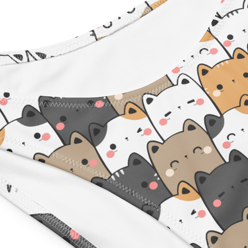 Women's Kawaii Cats Recycled Bandeau Bikini - Quick Drying Fabric With UPF 50+