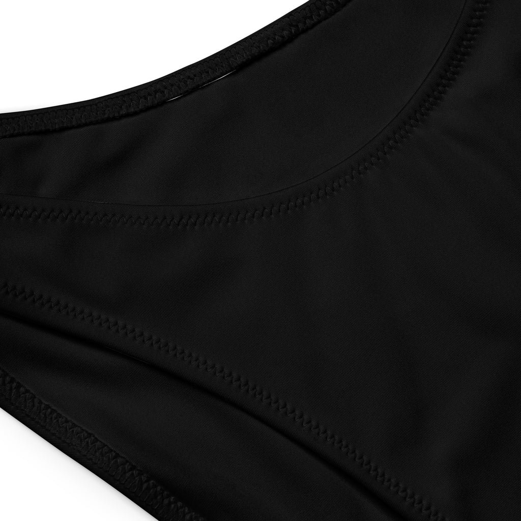 Black stretchy recycled fabric with reinforced stitching from womens black recycled bandeau bikini quick drying with upf 50+