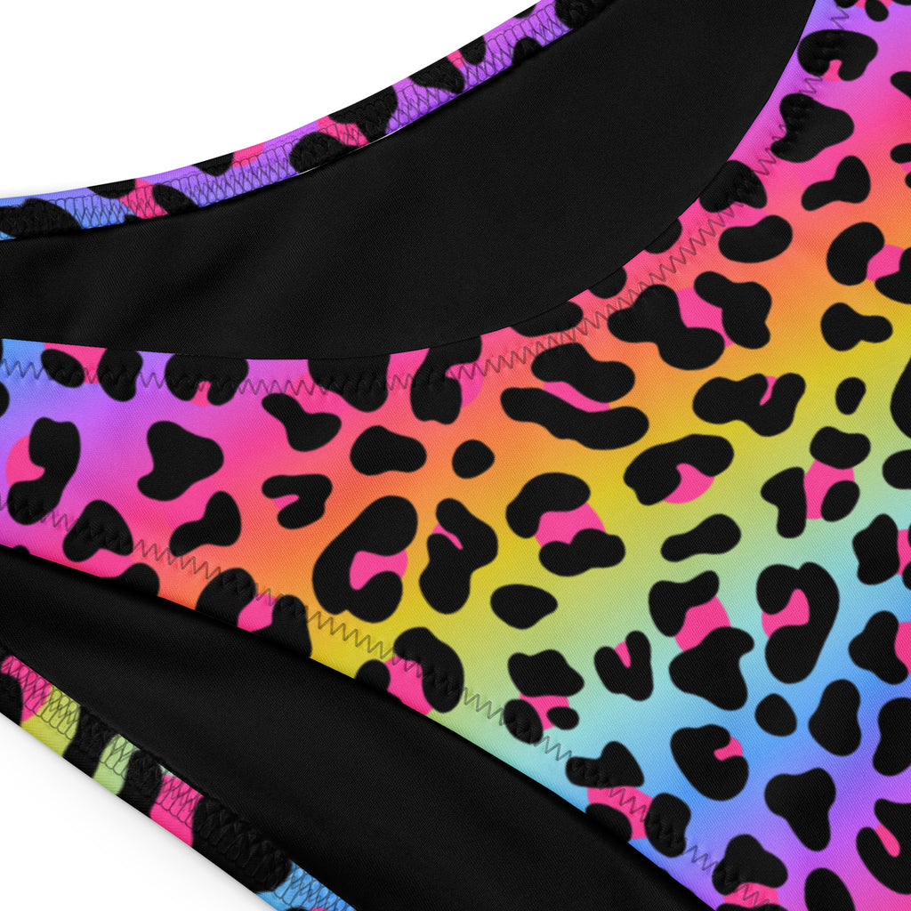 Women's Rainbow Leopard Recycled Bandeau Bikini - Quick Drying Fabric With UPF 50+