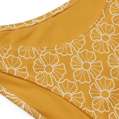 Women's Mustard Yellow Floral Recycled Bandeau Bikini - Quick Drying Fabric With UPF 50+