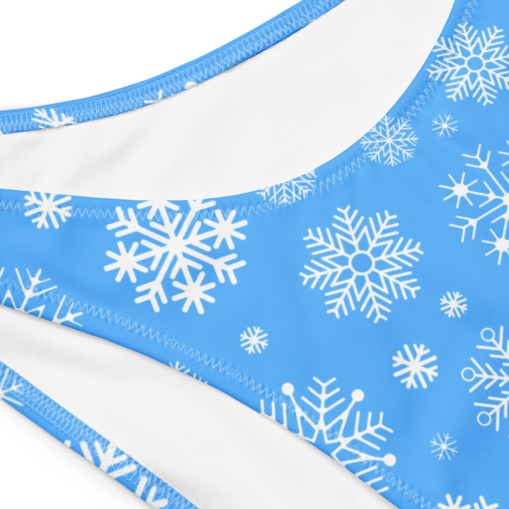 Women's Blue Snowflake Recycled Bandeau Bikini - Quick Drying Fabric With UPF 50+